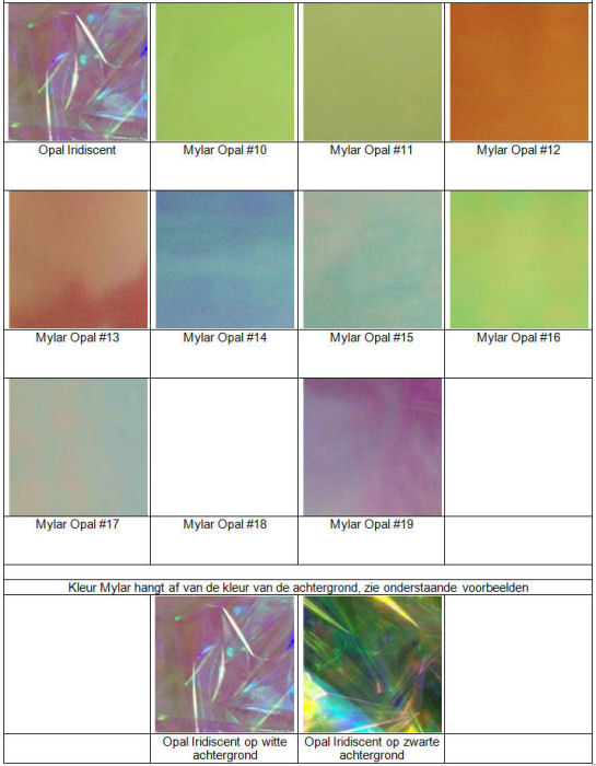 Mylar Opal folie kleurenkaart
