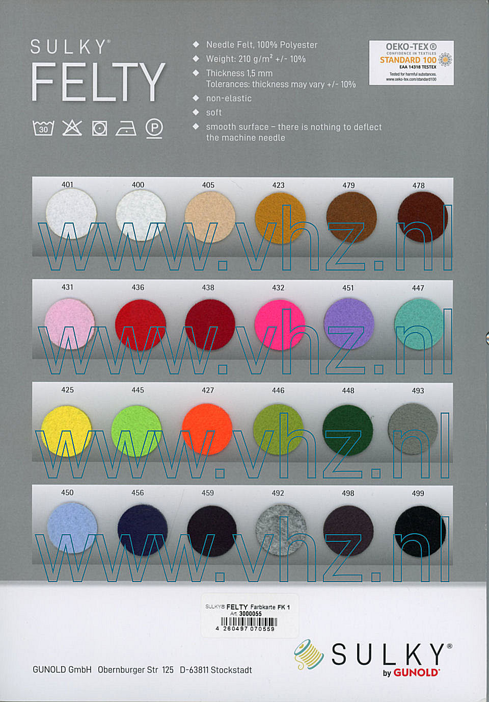 Sulky Felty polyester vilt kleurenkaart