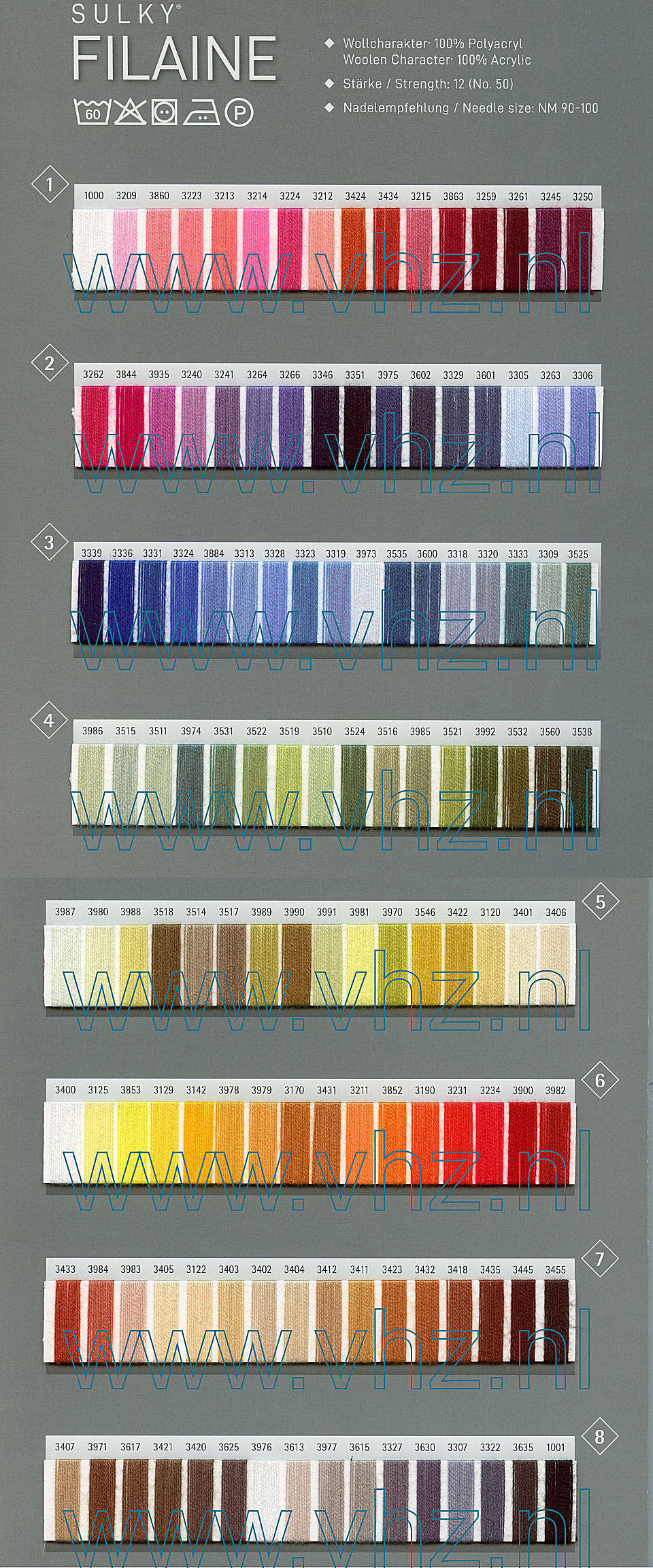Sulky Filaine acryl kleurenkaart