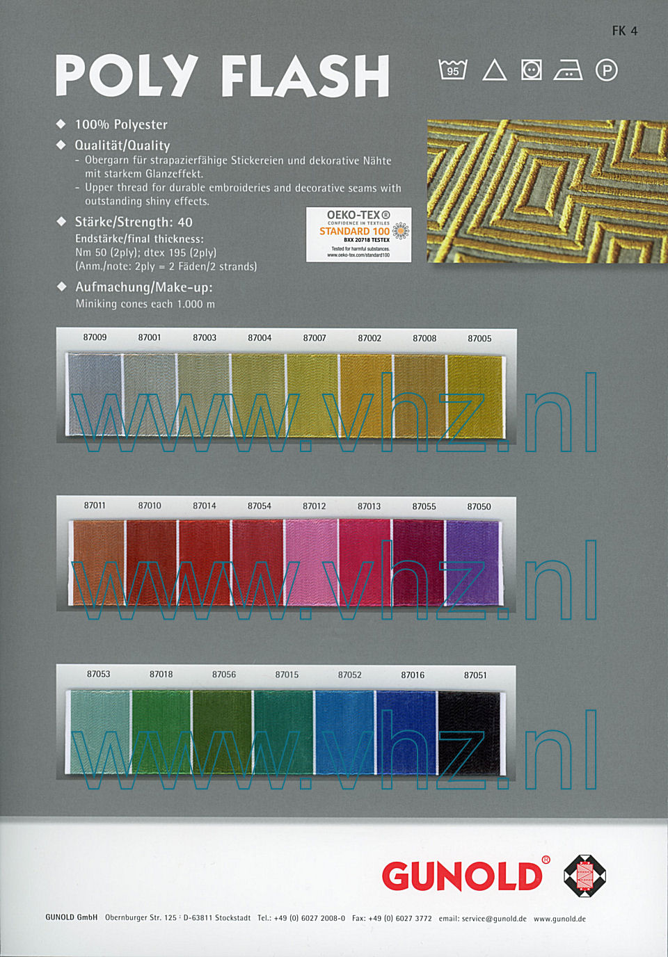 Sulky Poly Flash polyester draad kleurenkaart