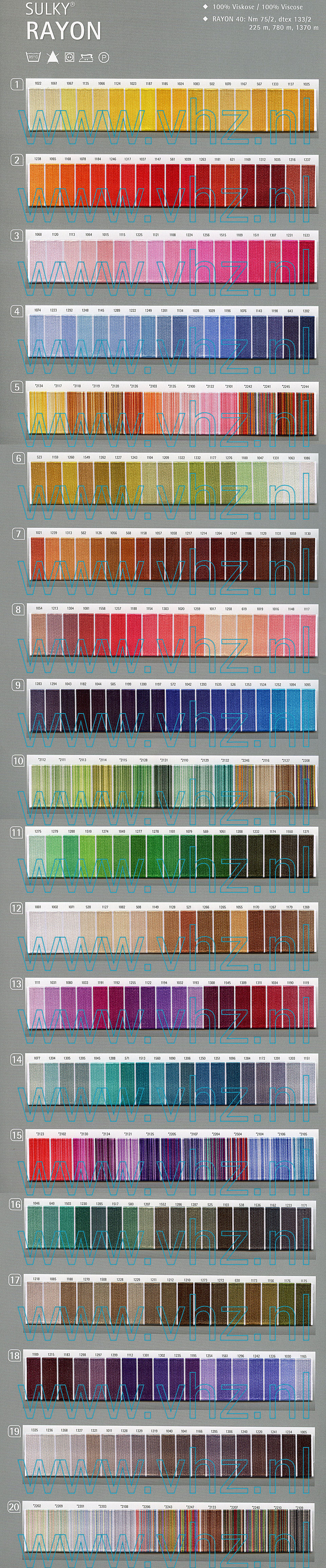 Sulky Rayon viscose kleurenkaart